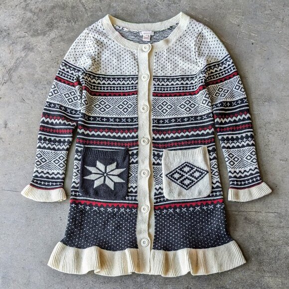 Sundance Black White Red Lambswool Nordic Fair Isle Cardigan Sweater small - Picture 1 of 8